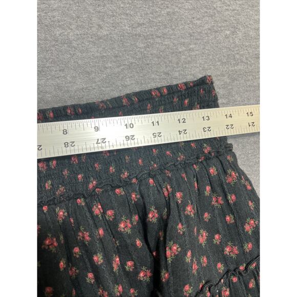 American Eagle Yellow/Black Eyelet Boho Floral Tiered Ruffle Skirts Women Sz SP - Picture 13 of 14